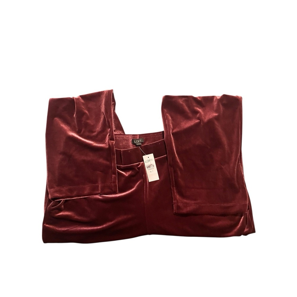NWT Velvet Dressy Wide Leg Pants Lounge Party‎ Burgundy Pull On Loft  XL  TALL - Picture 7 of 8